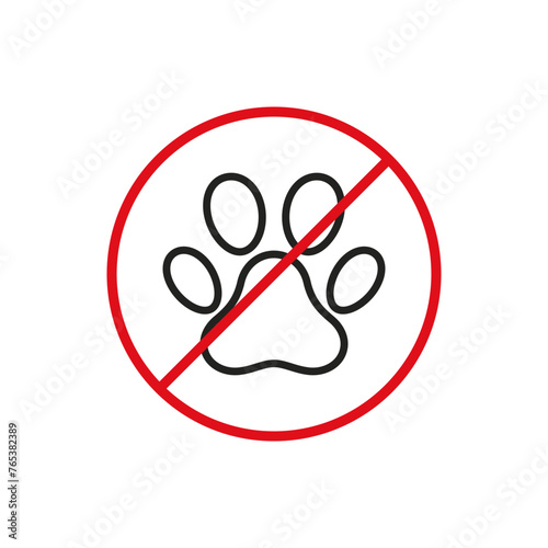 No pets allowed, pets prohibition sign, vector isolated line illustration.