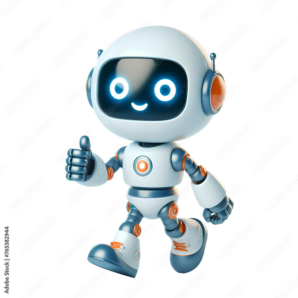 3D robot giving thumbs up isolated on white background