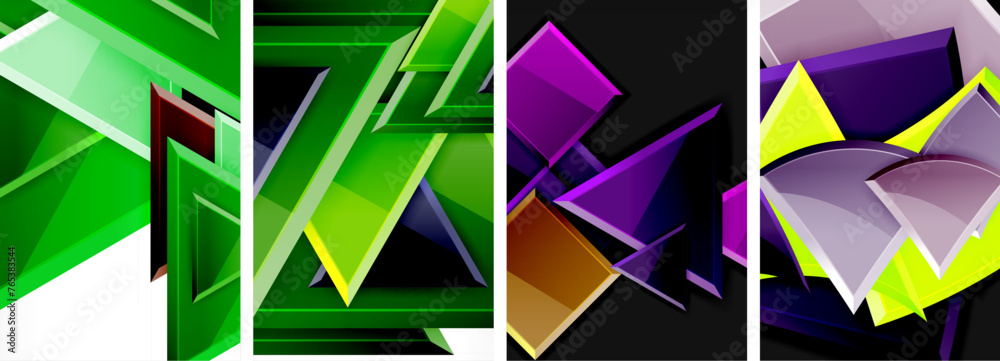 Glossy triangles geometric poster set for wallpaper, business card, cover, poster, banner, brochure, header, website Glossy triangles geometric poster set for wallpaper, business card, cover, poster, banner, brochure, header, website