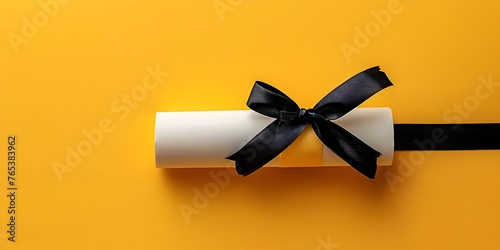 Scholarship Award Letter with Bow-Tied Parchment on Yellow Background © Bussakon