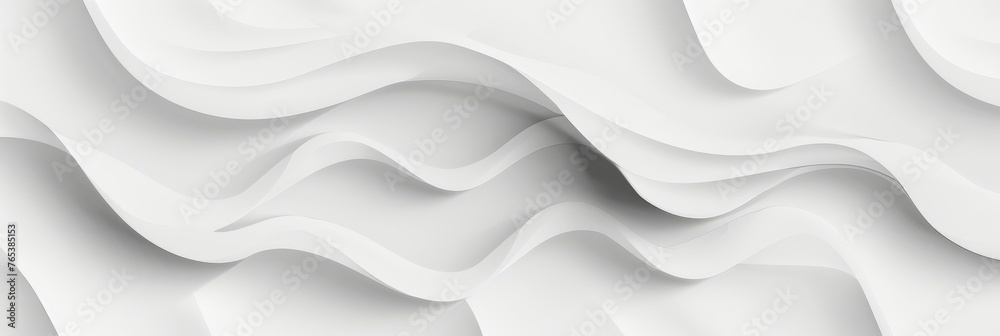 Fluid white waves create a serene undulating texture on this minimalist background.