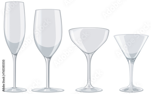 Four different types of empty glassware illustrated.