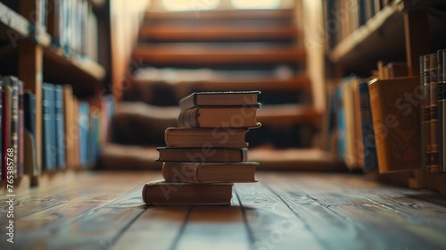 small Wooden stair standing near pile of books