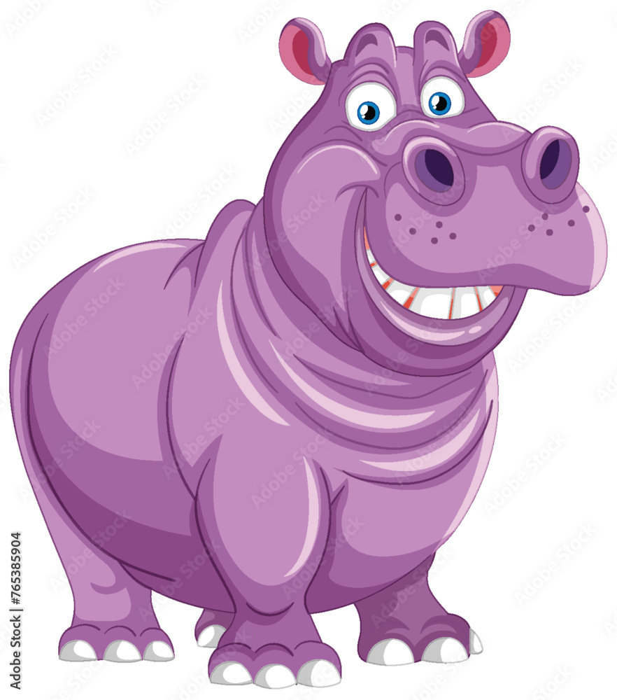 Fototapeta premium A friendly purple hippo with a big smile.