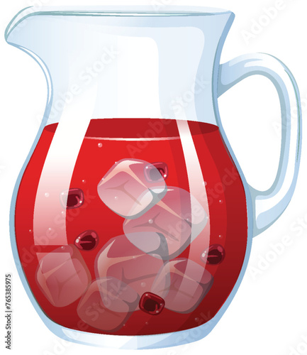 Vector illustration of chilled pomegranate juice with ice