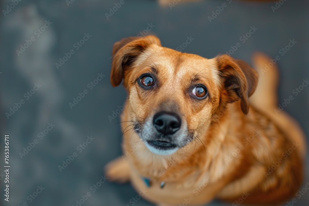 Dog tilts its head curiously, eyebrows raised in amusement, its smile conveying a sense of innocent confusion. Dog tilts its head curiously, eyebrows raised in amusement, its smile conveying a sense of innocent confusion.