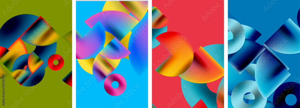 Set of colorful posters with round geometric elements and circles. Vector illustration For Wallpaper, Banner, Background, Card, Book Illustration
