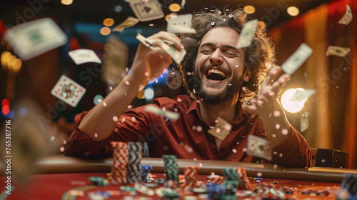 Celebrating Jackpot, Joyful Man Triumphs at Poker Table
