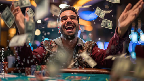 Celebrating Jackpot, Joyful Man Triumphs at Poker Table