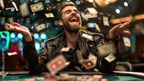 Celebrating Jackpot, Joyful Man Triumphs at Poker Table