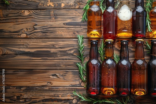 Different crafted beer in bottles for beer tasting