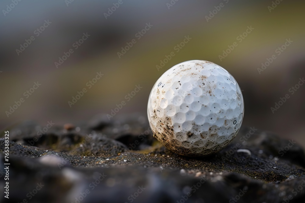 A close-up of a slightly scuffed golf ball. A close-up of a slightly scuffed golf ball.