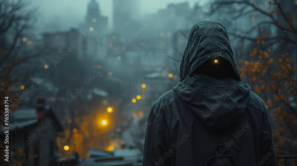 portrait of a man with his backside in a hood portrait of a man with his backside in a hood