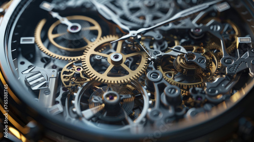 Swiss Watch Mechanism, Close-Up of Mechanical Gears in Swiss Watch