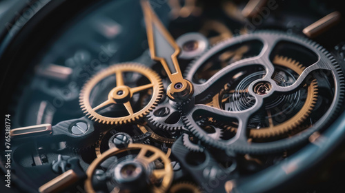 Swiss Watch Mechanism, Close-Up of Mechanical Gears in Swiss Watch