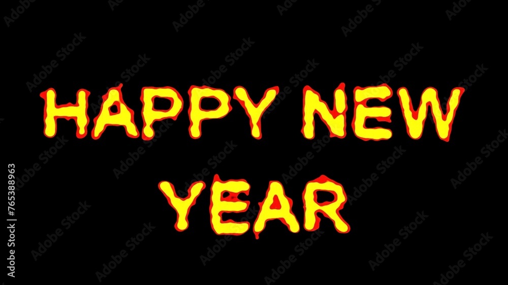 Beautiful illustration of happy New Year text with fire effect on plain black background