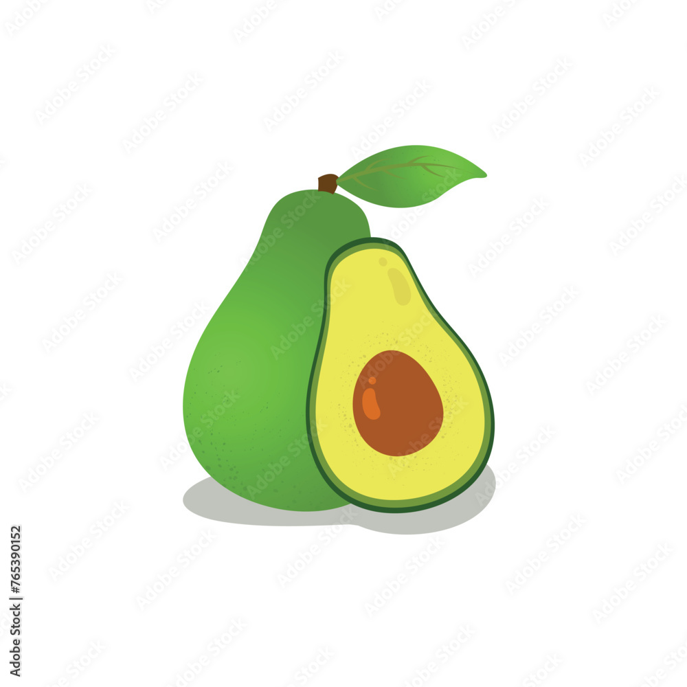 avocado fruit with slice in white background 3D vector illustration 