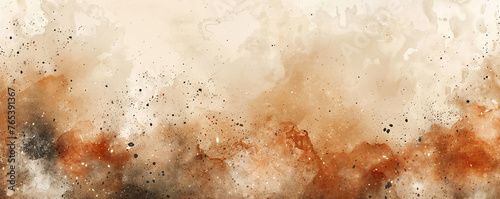 Brown and beige abstract watercolor background with stains and blotches.