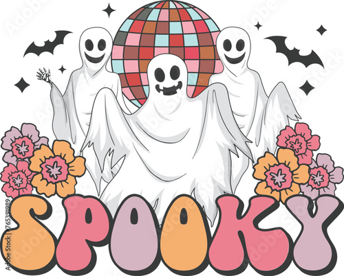 Spooky Retro T-shirt, Retro Halloween Shirt, Spooky Season, Ghost pumpkin T-shirt, Trendy Halloween, Hippie Halloween, Ghouls T-shirt, Cut File For Cricut And Silhouette