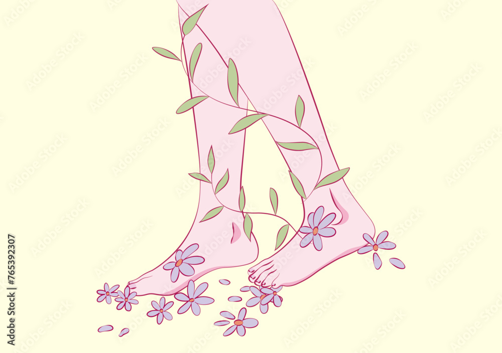 Aesthetic Feet & Flowers Illustration