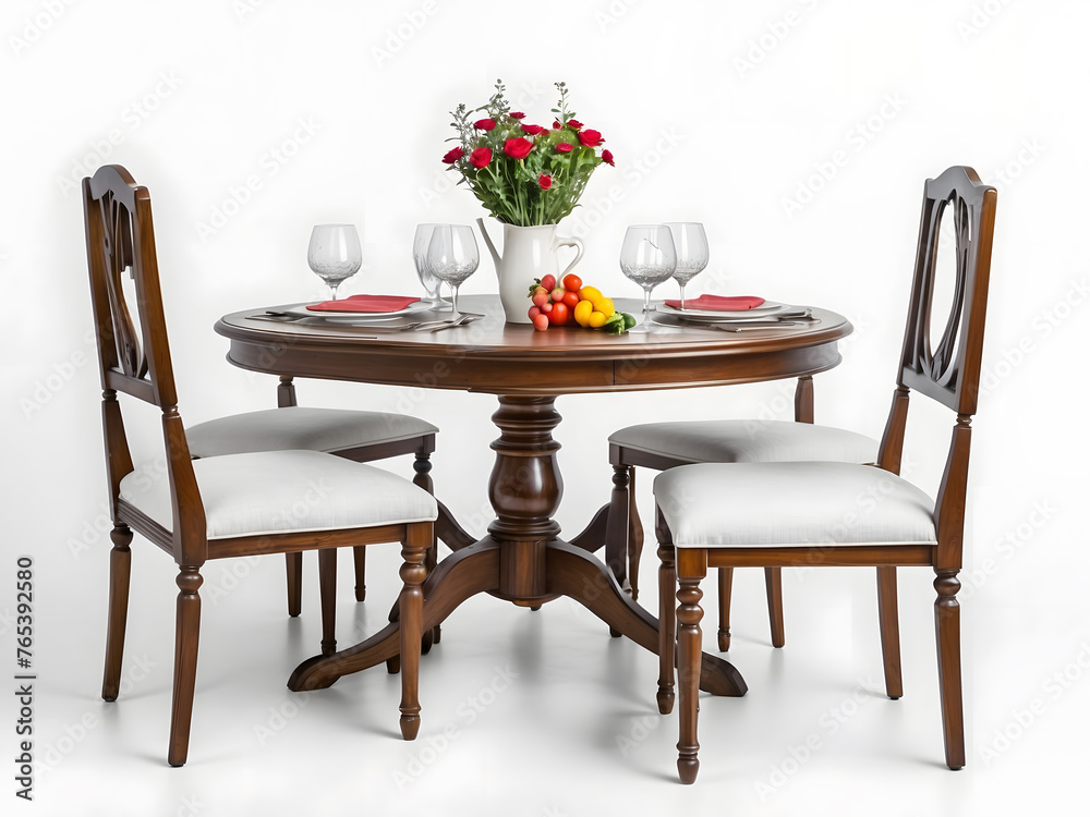 Obraz premium Classic dining table and chair set isolated on a white background.