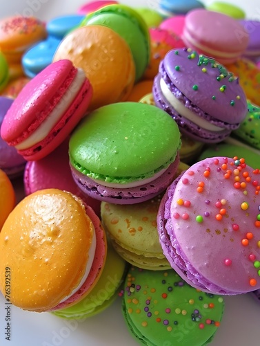 Assortment of Colorful and Delicate French Macarons Displayed on a Surface