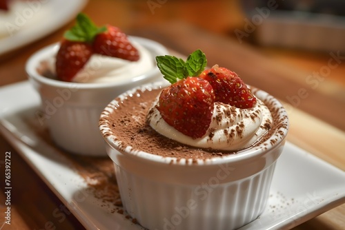Decadent Chocolate Mousse Dessert with Fresh Strawberry Garnish,an Indulgent Gourmet Treat