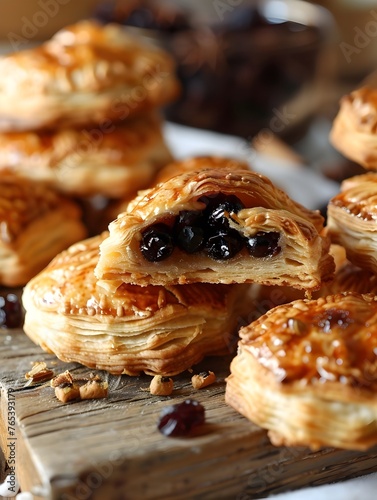 Freshly Baked Eccles Cakes with Flaky Pastry and Spiced Currants,a Traditional British Delight photo