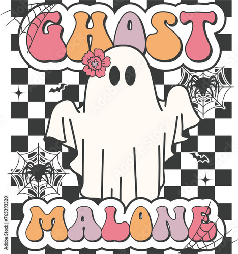 Ghost malone Retro T-shirt, Retro Halloween Shirt, Spooky Season, Ghost pumpkin T-shirt, Trendy Halloween, Hippie Halloween, Ghouls T-shirt, Cut File For Cricut And Silhouette photo