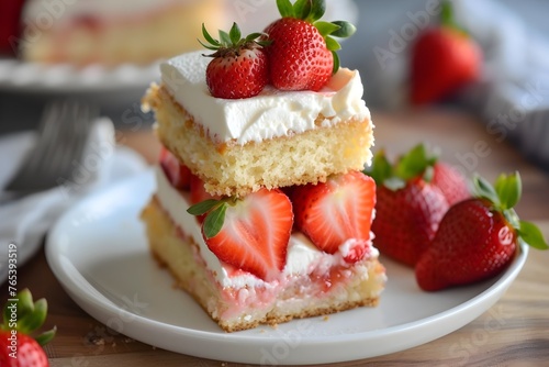 Light and Refreshing Strawberry Shortcake Dessert on Wooden Table
