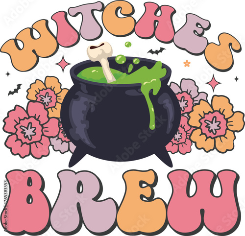 Witches brew Retro T-shirt, Retro Halloween Shirt, Spooky Season, Ghost pumpkin T-shirt, Trendy Halloween, Hippie Halloween, Ghouls T-shirt, Cut File For Cricut And Silhouette