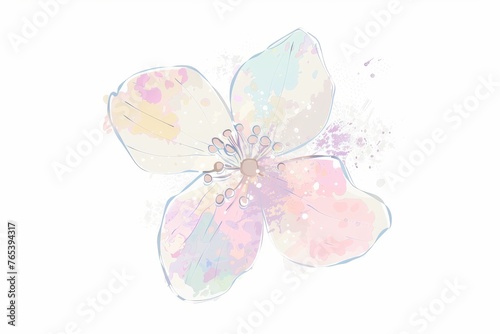 Abstract scandinavian floral design with minimalist shapes. Contemporary minimalist art of a single flower with abstract, overlapping organic shapes in a soft, pastel color palette © Merilno