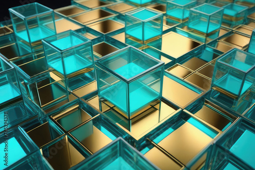 Abstract background of transparent x-ray geometric boxes and cube.
