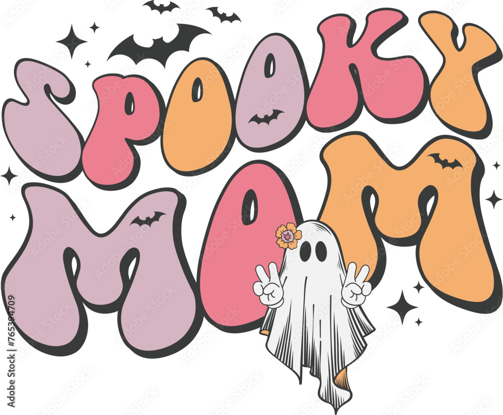 Spooky mom Retro T-shirt, Retro Halloween Shirt, Spooky Season, Ghost pumpkin T-shirt, Trendy Halloween, Hippie Halloween, Ghouls T-shirt, Cut File For Cricut And Silhouette