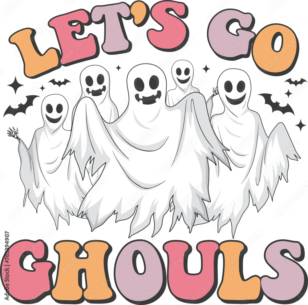 Obraz premium Let's go ghouls Retro T-shirt, Retro Halloween Shirt, Spooky Season, Ghost pumpkin T-shirt, Trendy Halloween, Hippie Halloween, Ghouls T-shirt, Cut File For Cricut And Silhouette