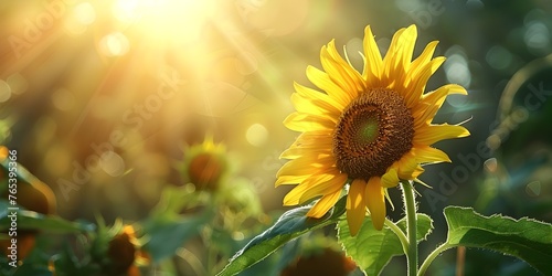 A Sunflower Basking in the Warm Sunshine,Reaching Towards the Light with Radiant Petals and Lush Foliage © Bussakon