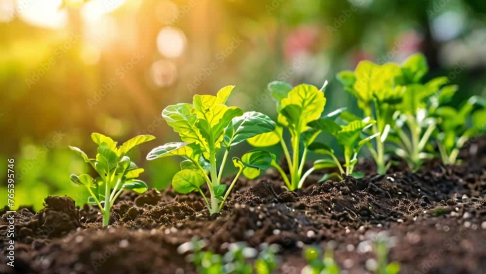 young spring plants growing in soil Generative Ai young spring plants growing in soil Generative Ai