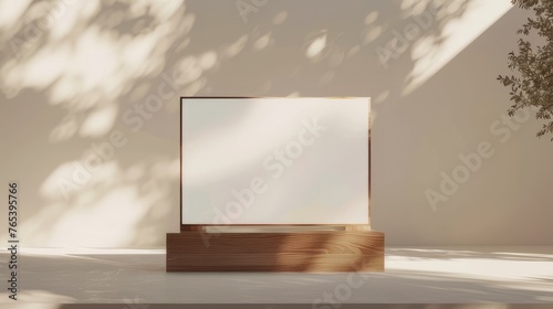 white billboard 3d graphic mockup   in the style of wood sculptor  contemporary glass  interior scenes  blurred  light brown  sony alpha a7 iii  traditional chinese