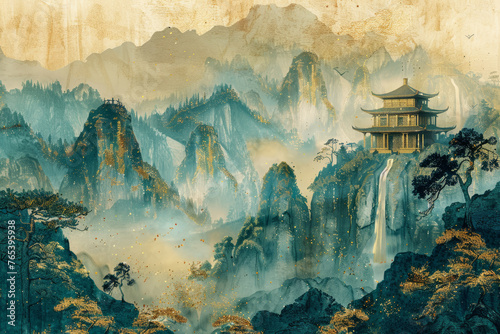 Chinese style traditional landscape painting photo