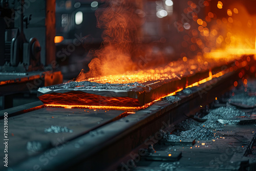 Foundry and steelworks - Workers processing and producing steel photo
