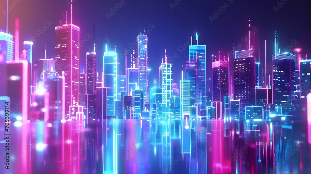 Mesmerizing Neon-Lit Cityscape of Cutting-Edge Architecture and Dazzling Geometrical Structures Bathed in Vibrant Hues