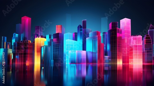 Luminous Geometric Skyline of a Futuristic Neon-Lit Metropolis at Night