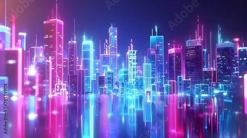Mesmerizing Neon-Lit Cityscape of Cutting-Edge Architecture and Dazzling Geometrical Structures Bathed in Vibrant Hues