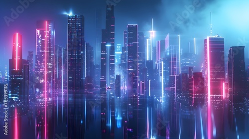 Neon-soaked Cyberpunk Skyline Bursting with Geometric Luminosity and Digital Radiance © pkproject