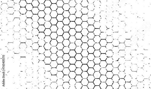 Rough, irregular texture composed of monochrome geometric elements. distressed grunge hexagon . Abstract vector illustration. Isolated on white background. Vector Format