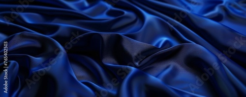 Elegant folds of dark blue canvas fabric creating a luxurious textured background.