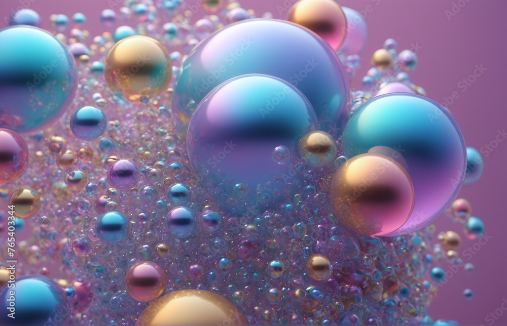 Abstract iridescent shape, colorful bubble, 3d render