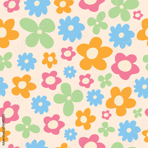 Trendy floral seamless illustration. Colorful pastel colors, natural background.