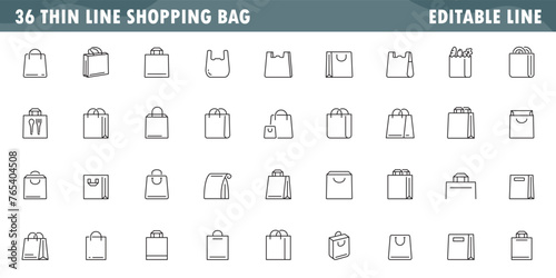shopping bag icon collection, grocery plastic, shopping packaging thin line symbol isolated on white background, editable stroke eps 10 vector illustration