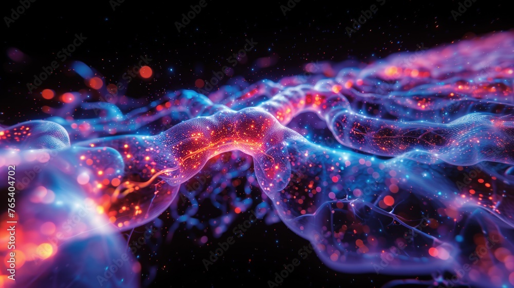 picture of nerve cells that has a connection that goes on and on and is transparent.